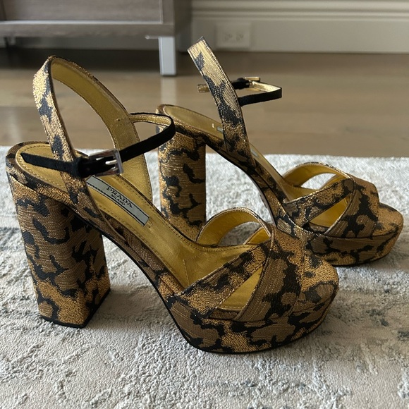 PRADA Women's GOLD Platform Chunky Heel Sandals - Picture 2 of 7